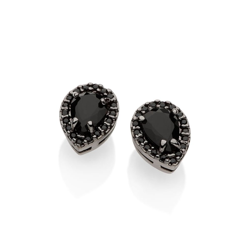 Black rhodium plated earring with drop crystals